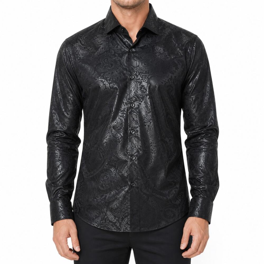 Consequence Shirt Mens Small Black Tonal Celebration Foil Long Sleeve